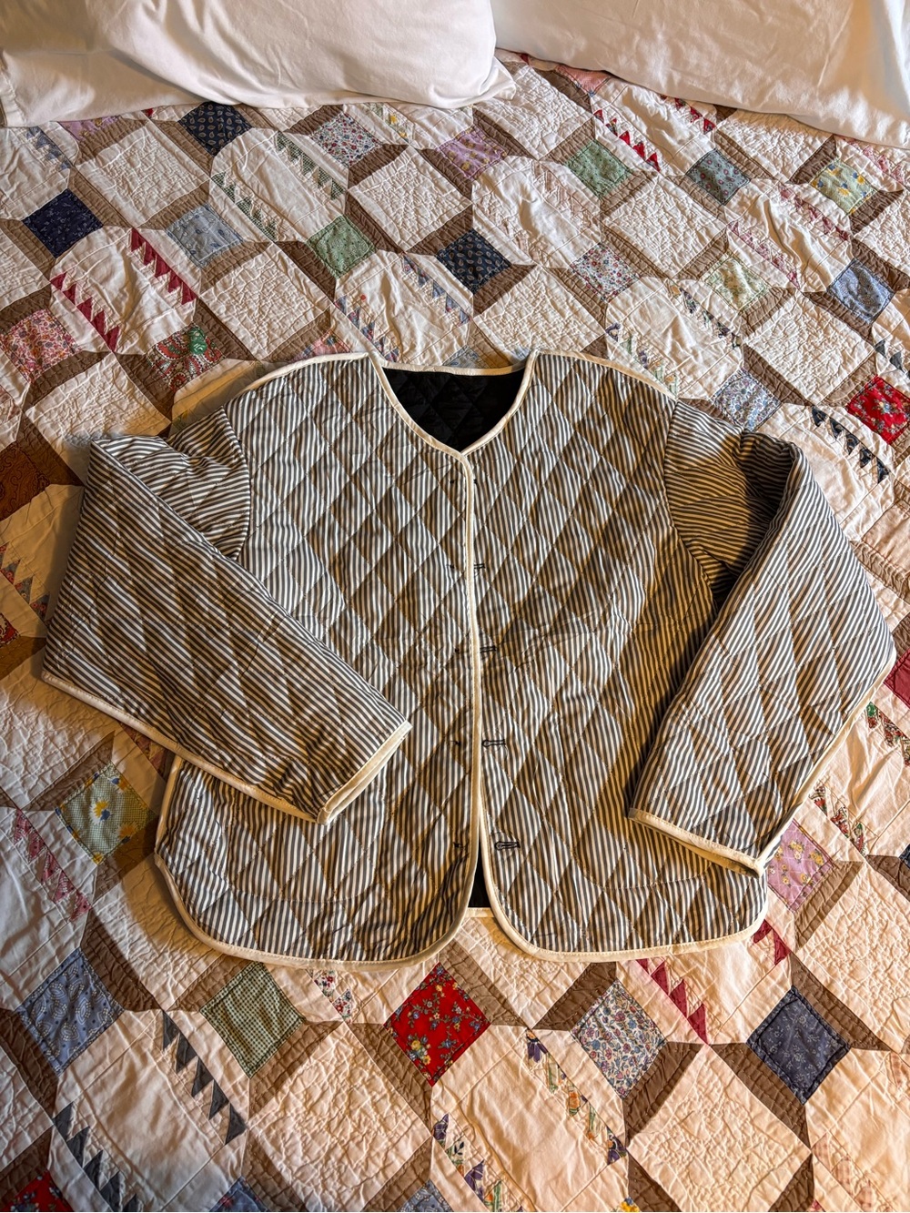 Quilted Striped Jacket - Neutral Stripe - Reversible
